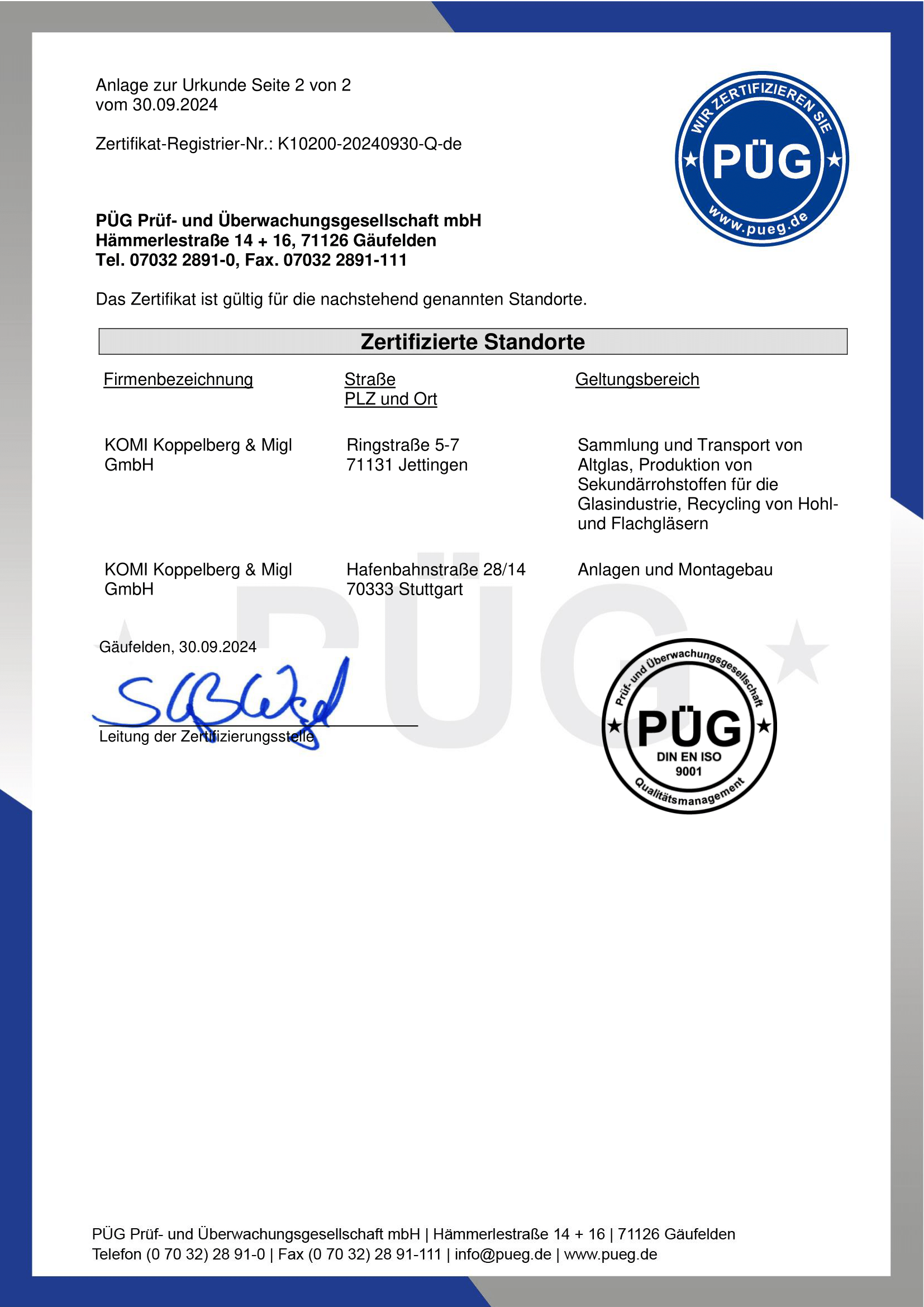 ISO 9001 Zertifikat